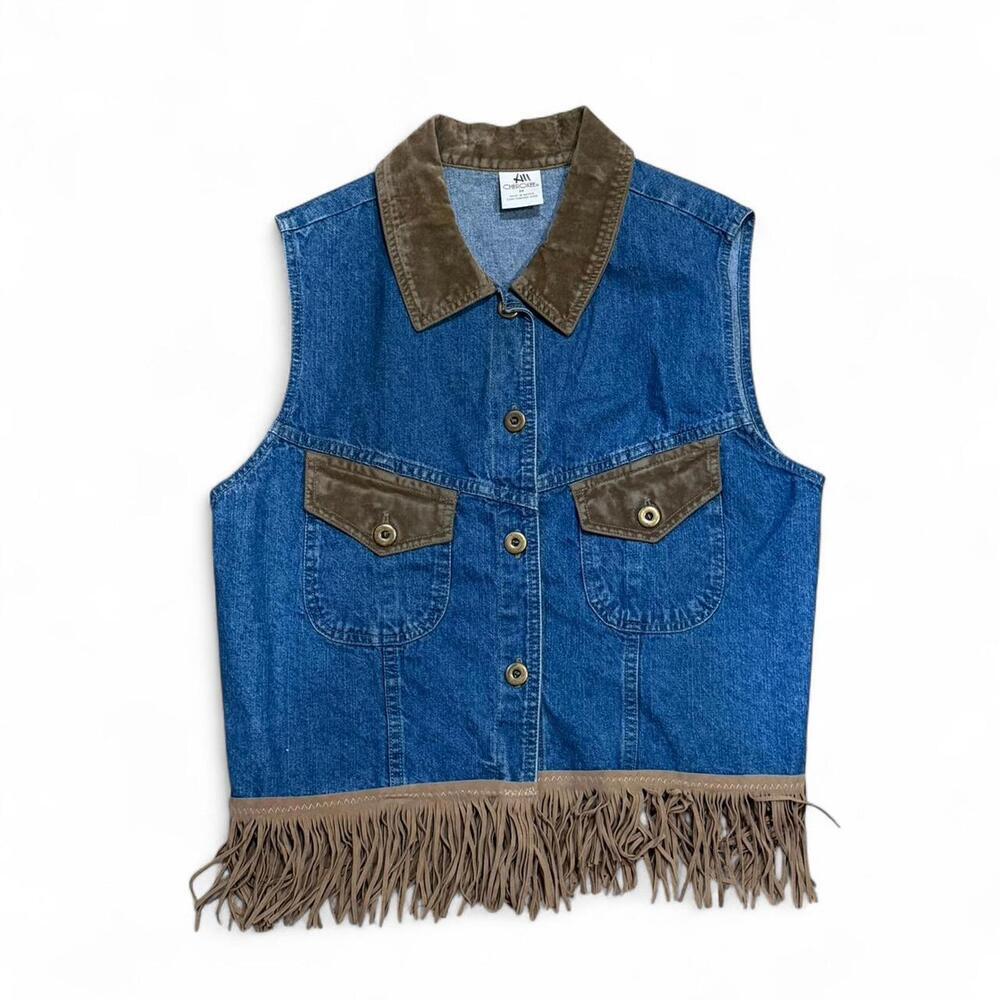 Vintage Cherokee western fringe denim vest